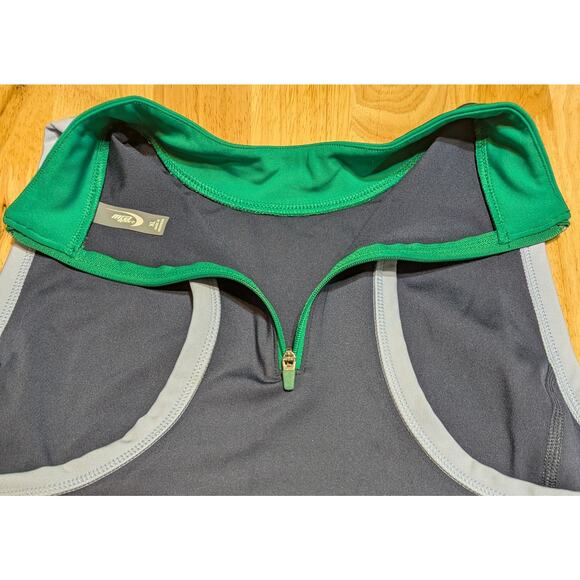 MTA Sport Tank Top Womens XL Navy Blue Green Fast Dri Athletic Cropped Zip Gym - Picture 6 of 8